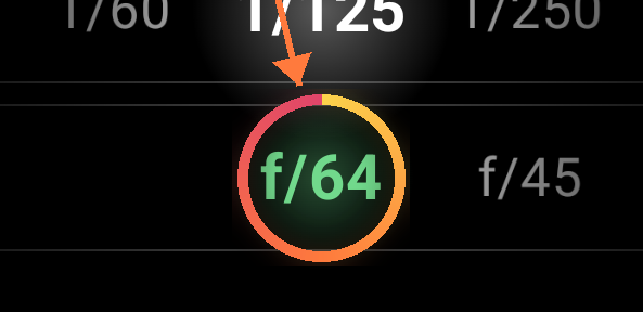 Aperture f/0.95 to f/64 with half/third stops — annotated detail 1
