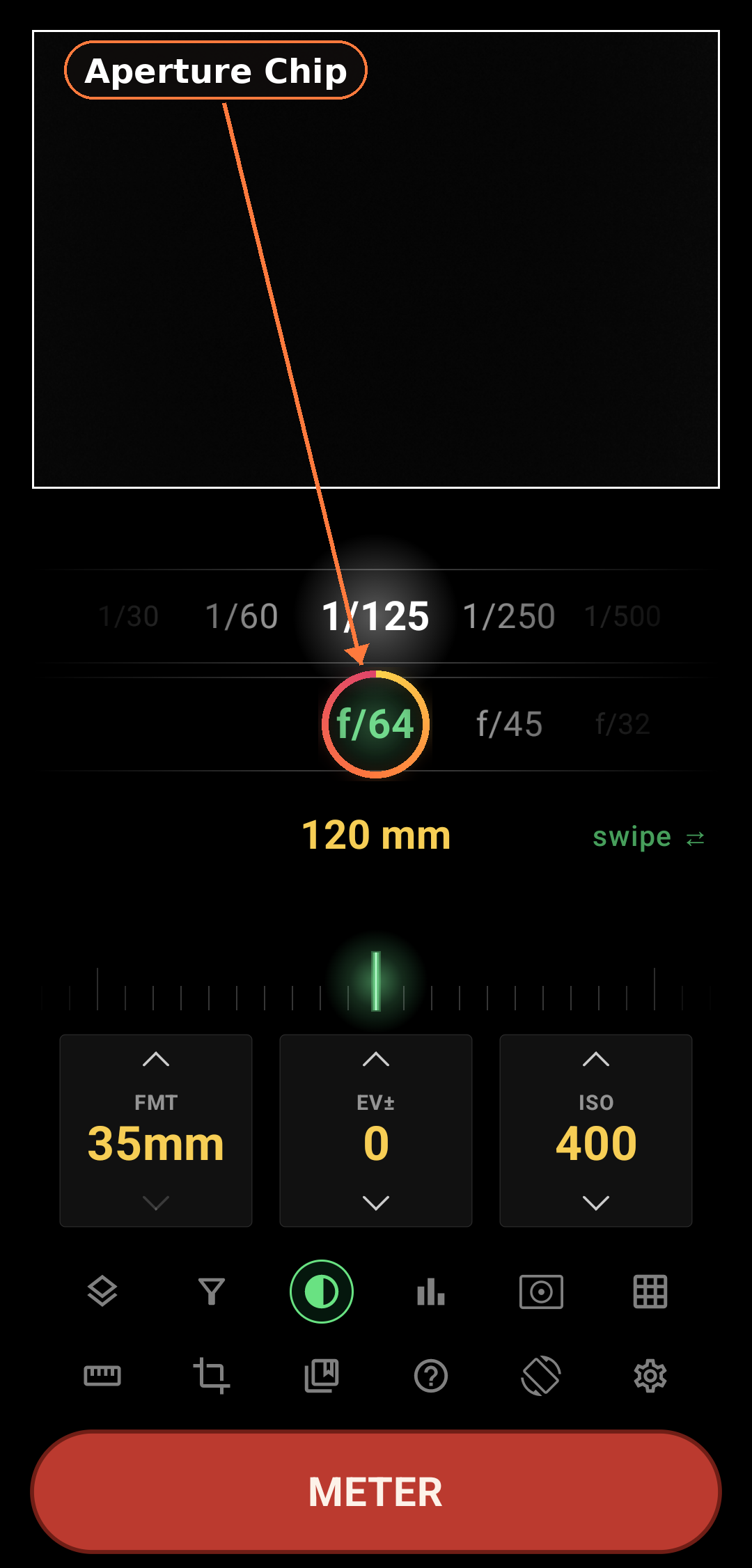 The Core Exposure Triangle feature in Zone Light Meter