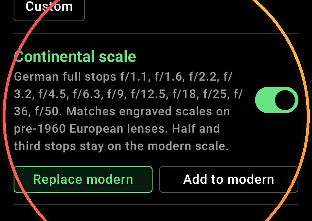 Continental (German) aperture scale additional view 2