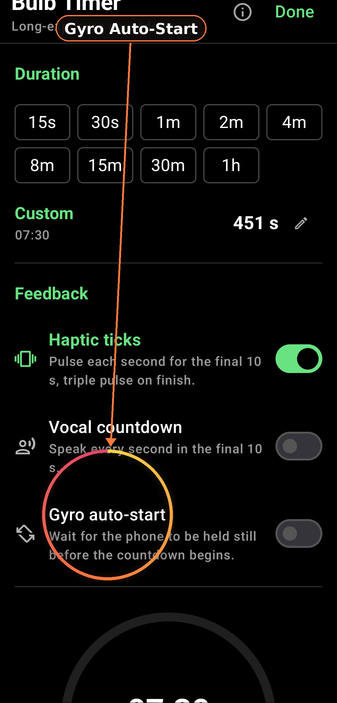 Bulb auto-lock via gyro when steady screenshot in Zone Light Meter