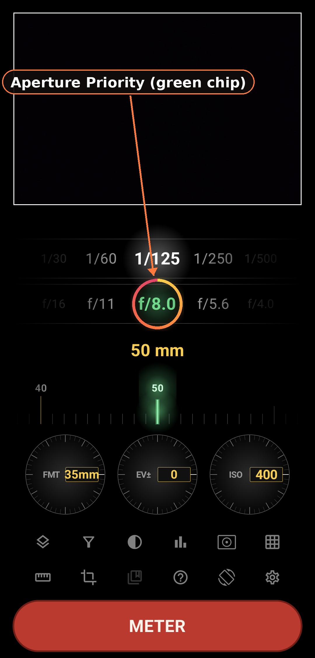 Aperture Priority screenshot in Zone Light Meter