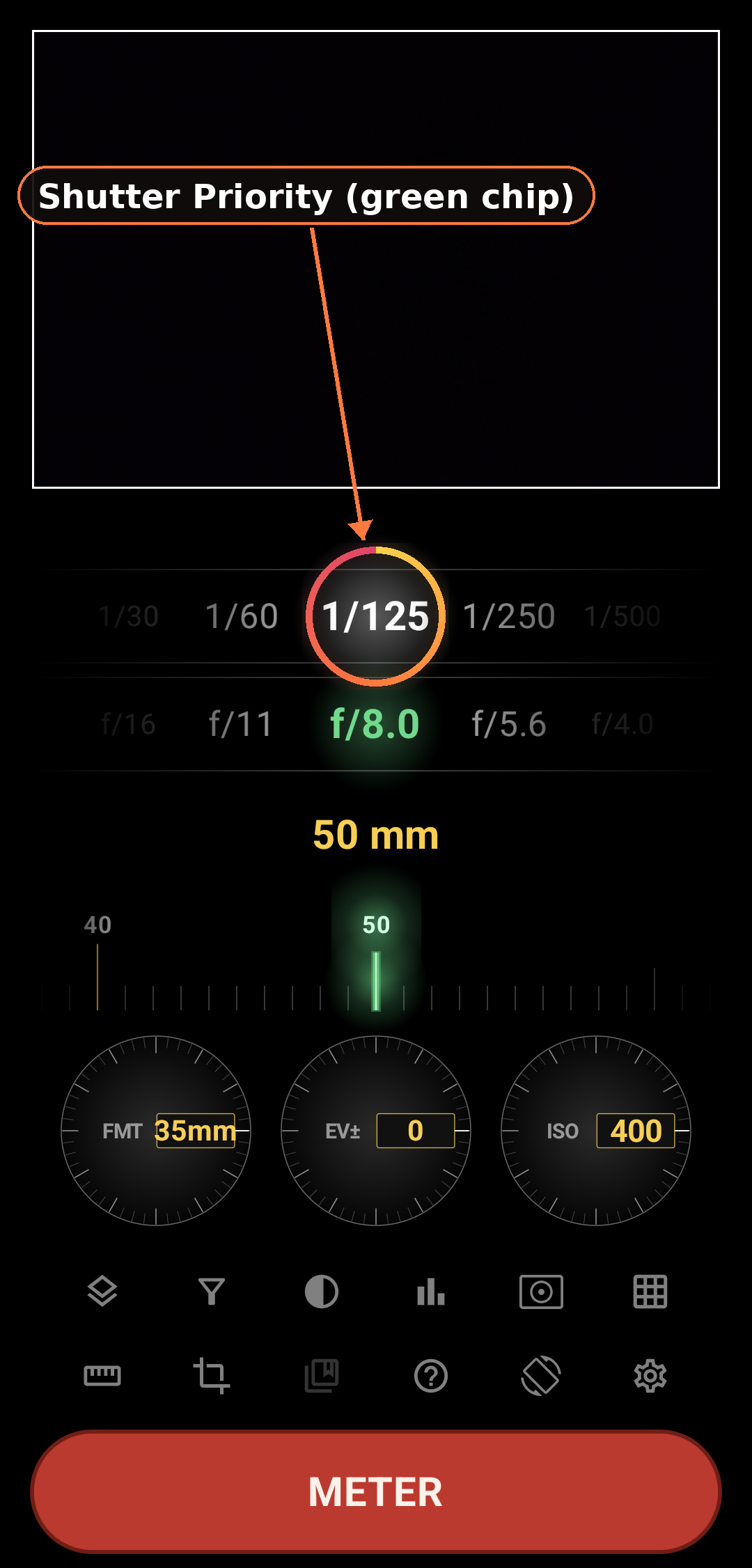 Shutter Priority screenshot in Zone Light Meter