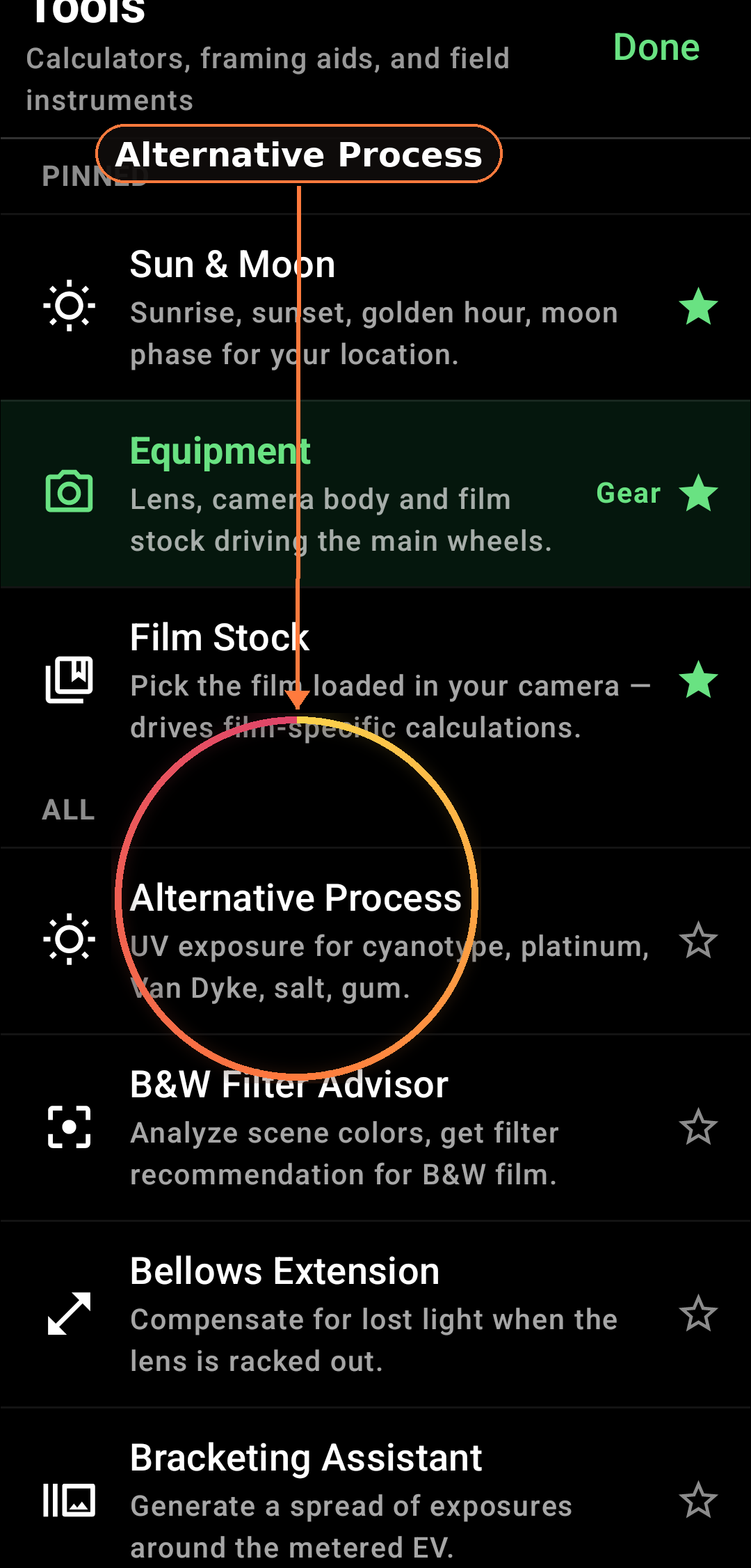 Alternative Process Exposure Module feature in Zone Light Meter