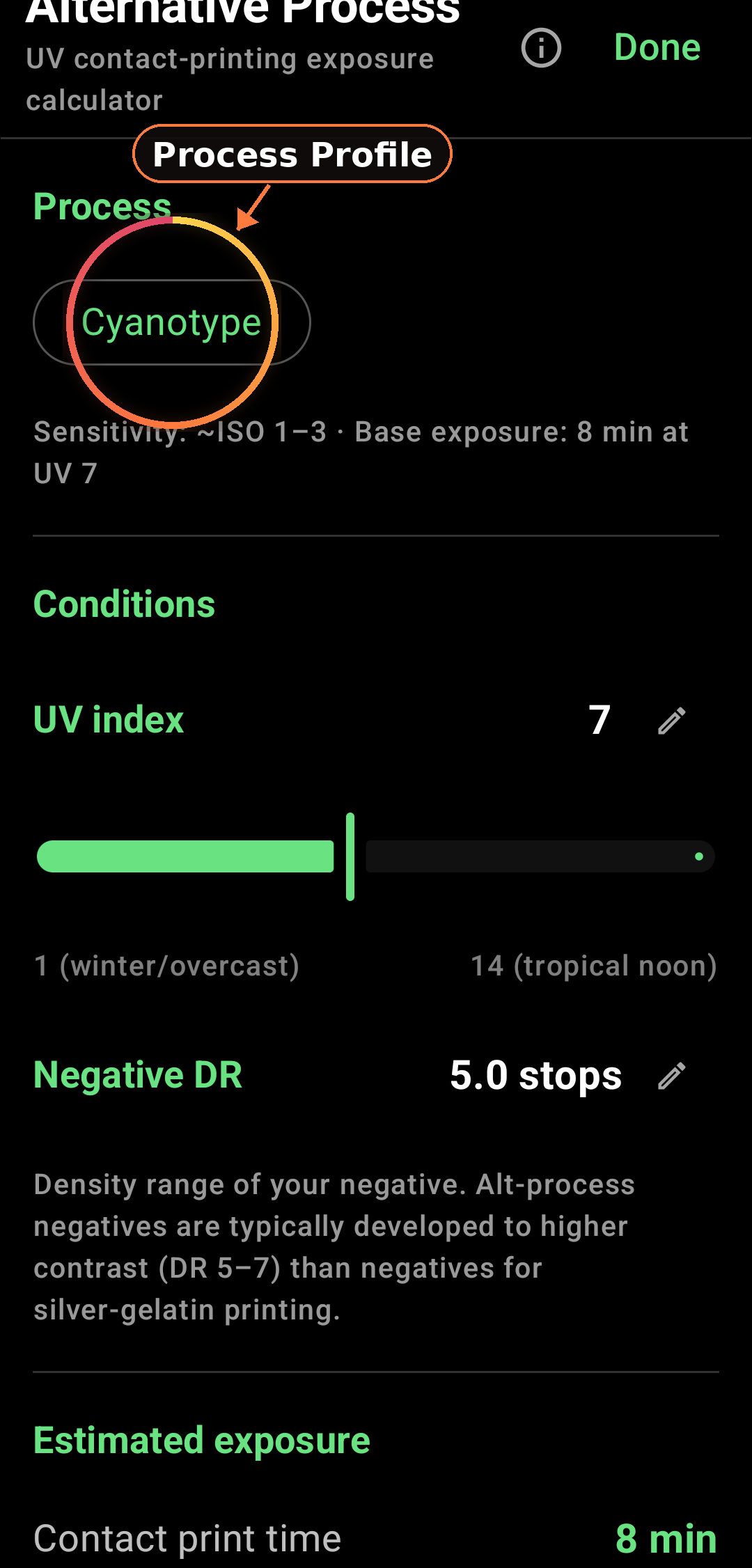 Alternative Process Exposure Module feature in Zone Light Meter
