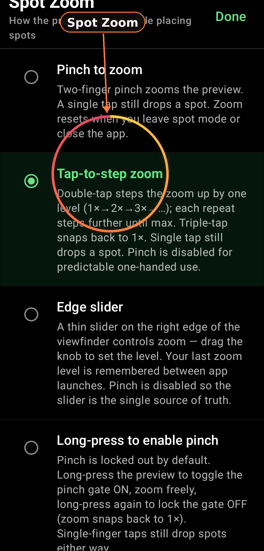 Advanced Light Reading & Metering Modes feature in Zone Light Meter