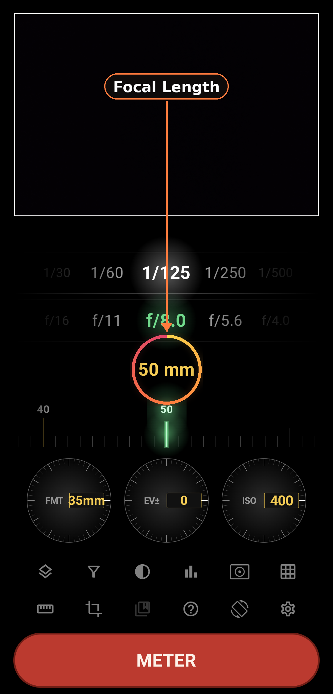 Ultra-wide rear camera selection screenshot in Zone Light Meter