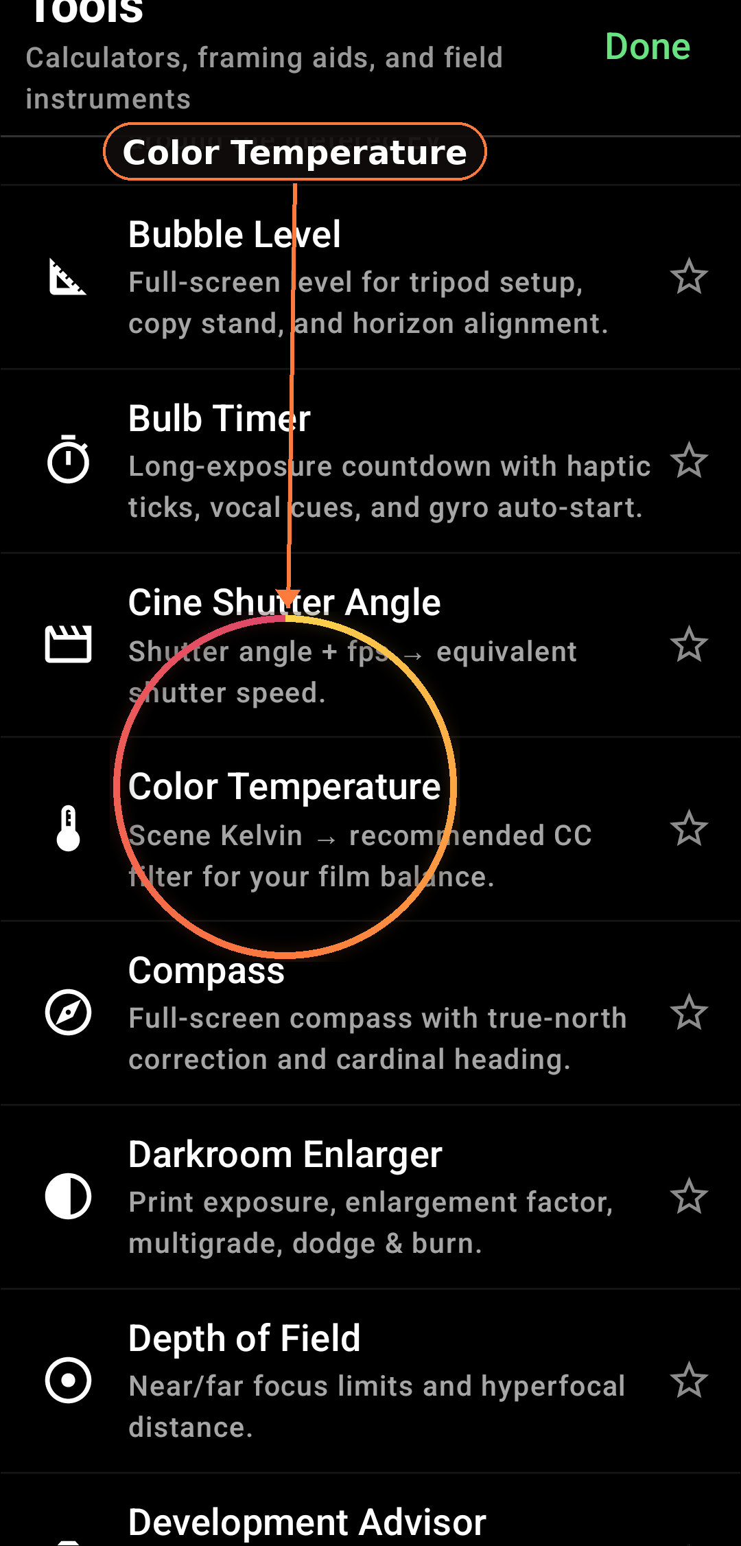 Color & Frequency Analysis feature in Zone Light Meter
