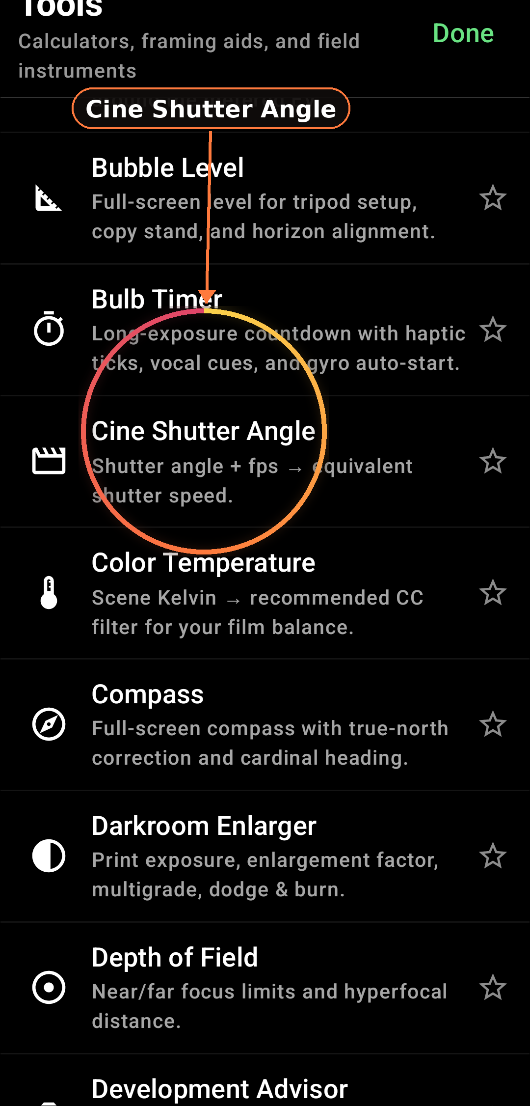 Cine / Motion Picture Mode feature in Zone Light Meter